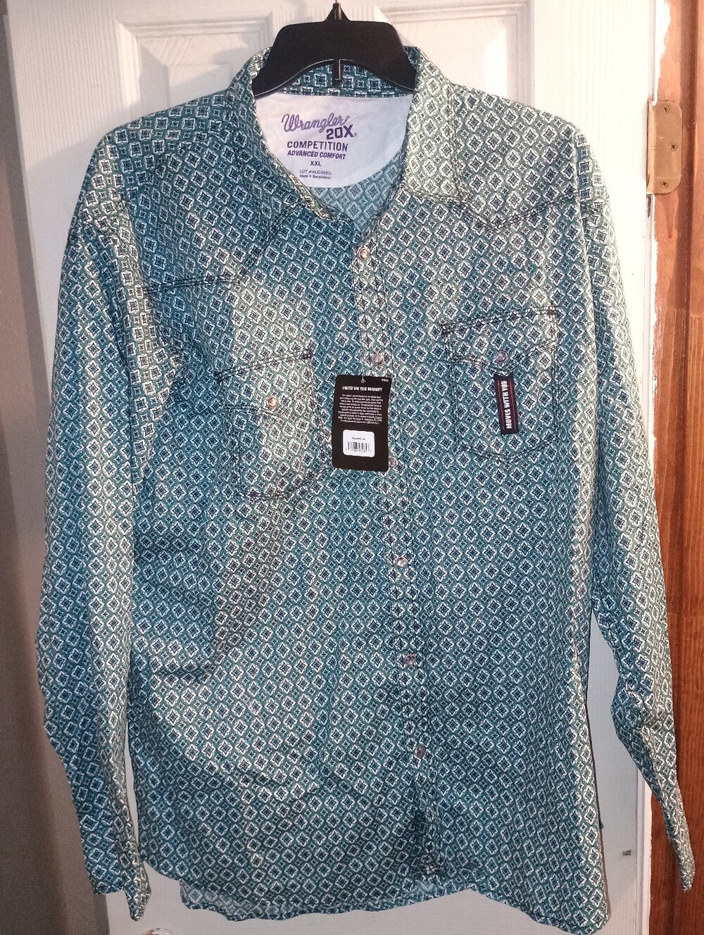 Wrangler Teal Diamond Print Western Shirt